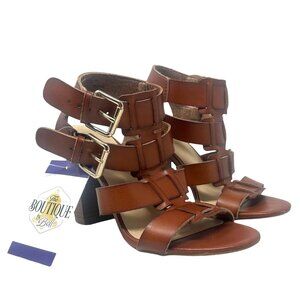 Madden Girl Womens 8M Brown Herooo Gladiator Sandal Block Heel Double Buckle